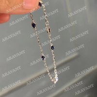 Aravant 925 Silver Round Blue Zircon Bracelets Chains For Women Wedding Jewelry