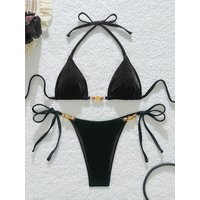 2025 New Solid Color Bikini Halterneck Tie Design Sexy Fashion Seaside Resort Surfing Sea Sports