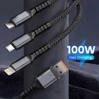 100W 3 in 1 Fast Charging USB Cable for iPhone 14 Samsung Huawei Xiaomi Redmi POCO Micro USB Type C Charger Braided Cable 1.2m