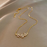 Exquisite Luxury Zircon Crystal Flower Gold Color Stainless Steel Pendant Necklace for Women Trendy Valentine's Day Gift Jewelry