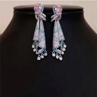 2026Luxury New Dangle Earrings With Color Stones Creative Fashion Blue Pink Zircon Knot Tassel Earings