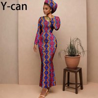 Elegant African Wedding Dresses for Women O-neck Long Sleeve Gown Match Headscarf Birthday Party Evening Dress 2525200