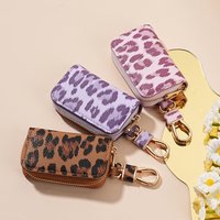 New Fashion Leopard Pattern Car Key Case for Men and Women Motors Key Cover Leather Car Key Holder with Keychain Car Accessories