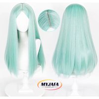 Rebecca Cosplay Wig Cyberpunk Edgerunners Rebecca Wig Cyan Straight Centre Parting Heat Resistant Hair Anime Wigs + Wig Cap