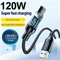 Nylon Braided Type C Charging Cable 120W 6A Super Fast Charger Cord with LED Power Display for Samsung Xiaomi POCO Mobile Phones