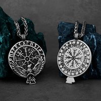 Vintage Viking Crow Compass Rune Stainless Steel Pendant Men's Hip Hop Street Men Motorcycle Fashion Pendant Necklace Jewelry