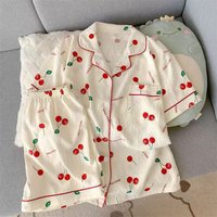 2026 Pajamas Women's Summer Short-Sleeved Shorts Cute Cartoon Cardigan Ladies Sleepwear Home Wear Suit Love Print Breathable