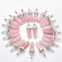 Wholesale 24 50 100pcs/lot natural stone rose quartz pillar shape point Chakra charms pendant for jewelry making free
