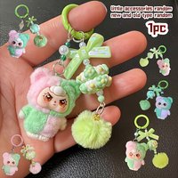 1Pc Cartoon Dopamine Flocked Keychain Pendant Phone Chain Cute Charm Bag Decoration Small Ornament, Accessories in Random Styles and Colors