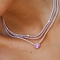 Luxury Oval Pendent 18K Gold Plated CZ Tennis Chain Pink 3A Zircon Paved Crystal Chain Choker Necklace For Women Jewelry Gift