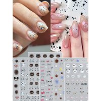 Kawaii Cat Nail Art Sticker Decal Siamese Kitten Bear Footprint Nail Adhesive Sliders Cute Heart Nail Decorations Foil Manicure