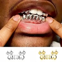 3CPS/Set Gold Silver-Plated Hip Hop Teeth for Mouth Grillz Caps Top&Bottom Grill Set Vampire Teeth for Halloween Party Sets