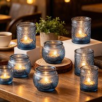 6/12Pcs Votive Glass Candle Holders Sunflower Round Tea Light Candlestick Aromatherapy Candle for Wedding Home Table Decor