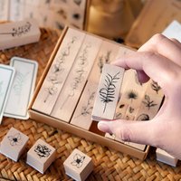 22Pcs/boxed Vintage Leaves Branches Wooden Stamps Retro Plant Rubber Stamps For Scrapbook Journal DIY Craft Stamps