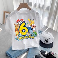 Anime Pokemons Kawaii T-shirts for Children Pikachu Cartoon Number Printed Short-sleeved Top Boys Girls Summer Fashion T-shirt