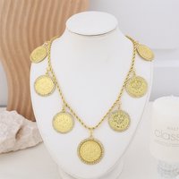 Moroccon Necklace Solid Coins Gold Plated With Rhinestone Single Chain Arabic Muslim Wedding Party Valentines' Day Gift
