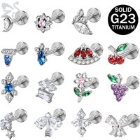 ZS 1 PC ASTM-F136 G23 Titanium Steel Labret Lip Piercing For Women Girls Fruit Shape CZ Crystal Cartilage Tragus Helix Piercings