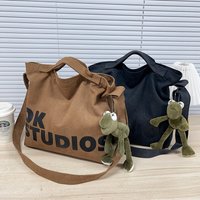 Large Capacity Shoulder Bag Men Women GreenFrog Pendant Morandi Color Vintage Canvas Messenger Bag Casual HandbagTote Hobo Purse