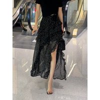 Black Polka Dot Halter Neck Dress Fashionable Gored Skirt Design Gentle Wind Asymmetrical Slimming Skirts for Women