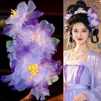 Pink Purple Silk Flower Hair Comb with Lace Edge for Bridal Hairstyle Wedding Headpiece for Chinese Hanfu Hair Accessory
