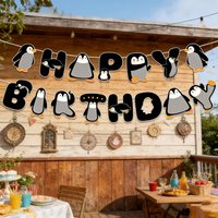 Penguin Birthday Themed Party Bunting - Adorable Animal Venue Decorations, Single Party Banner, Party Supplies
