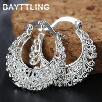 2024 New Trend 925 Sterling Silver Fine Hollow Round Hoop Earrings For Fashion Women Charm Party Jewelry Gift Punk Earrings