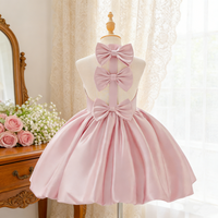 Childrens Sleeveless Neck Hanging Bow Mesh Fluffy Skirt Wedding First Birthday Banquet Stage Host Piano Show Performance Dress