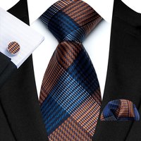 Mens Business Striped Tie Fashion Plaid Necktie Pocket Square Cufflinks Set For Men Wedding Formal Party Suit Accessories