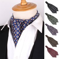 New Men's Polyester Ascot Red Black Navy Blue Jacquard Weave Paisley Flower Pattern Tie Business Wedding Party Accessories Gifts