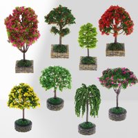 Dollhouse Miniature Flower Tree Fruit Tree With Plastic Base Micro Landscape Sand Table Train Scenery Moss Bonsai Model Accesso