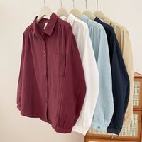 Women Pure Cotton Double Breasted Long Sleeve Shirt Solid Color Thin Blouse UV Protection Cool Top For Daily Wear