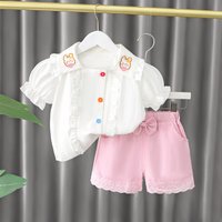 Summer baby girls clothes sets for newborn baby outfits sets pleat shirt cardigan +Bow shorts suits for girls baby clothing sets