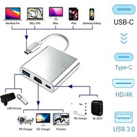3-in-1 USB 3.0 Hub USB-C to HDMI-Compatible Adapter HD 4K/30Hz Multifunctional Type-C Charging Converter for MacBook Laptop iPad