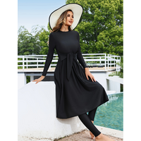 New Chic Modest Swimwear Burkini Femmes Elegance All Coverage Swimwear for Muslim Women Black long sleeved Dress with Pant
