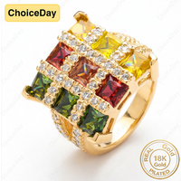 18K Gold Plated Luxurious Nine Palace Colored Zirconia Ring Women's Fashion Gift Jewelry Wedding Party