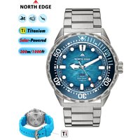 NORTH EDGE TRITON-TI Titanium Stainless Solar-Powered Diving Watch Luxury Quartz Watches For Men 300M Waterproof 180+ Day Power