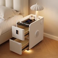 Smart Narrow Nightstand Premium Solid Wood Bedside Table Minimalist Bedroom Storage Compact Charging Cabinet for Small Spaces