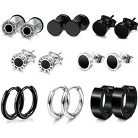 8 Pairs Earrings for Men Surgical Steel Mens Black Earrings Multipack Stud Huggie Small Hoop Earrings Set