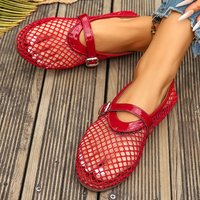 2026 Summer Sandals For Women Mesh Strap Ballet Style Shiny Flat Hollow Mary Jane Sandals Fishnet Shoes