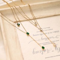 White Green Zircon Pendant Double Layer Necklace Stainless Steel Gold Color Women's Luxury Jewelry Wedding Gift Wholesale