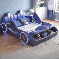 *150x200cm modern multi-function sports car bed Solid wood children'sbed boy blue carbed child storage cartoon bed teenager home