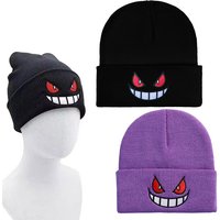 Anime Pokemon Gengar Cute Cartoon Embroidered Knitted Hat Autumn Winter Warm Gengar Beanies Hat for Women Men