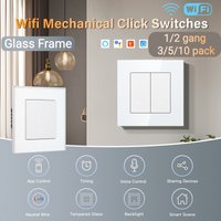 BSEED WLAN Smart-Schalter 1-fach/2-fach Wand-Smart-Klick-Lichtschalter Weißer Glasrahmen Gelbe Hintergrundbeleuchtung EU-Standard Tuya APP-Schalter 3/5/10er Pack Neutralleiter erforderlich