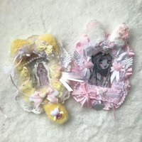 Cute Plush Angel Wing Ita Bag Card Holder Pink Yellow Lace Bow Heart Decor Photo Storage Kawaii Lolita Portable Pendant Bag