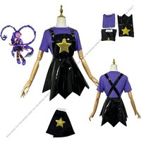 Lilli Lovebraids Cosplay Costumes Horror Toy Inspired Purple Shirt Star Pattern Overall Dress Creepy Cute Vinyl Skirt leg cuffs