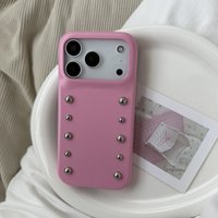 Luxury Metal Bead Leather Phone Case For iPhone 17 Pro 14 15 16 Pro Max Cover Korean Cute Protective Cases For Apple 16 Promax C