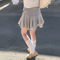 High Waist Asymmetrical Hem Short Skirt Side Button Design Casual Style Women's Skirt Polyester Fiber Slim Fit Version