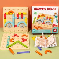 Children Wooden Toys Creative Board Nail Board Geometric Column Set Construction Puzzle Geometric Pegboard Montessori Sensory