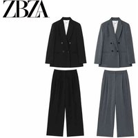 Shoulder Pad Suit Jacket Casual Pants Women's Fashion Set 2026 Spring Long Sleeve Button up Collar European Style Adult Size