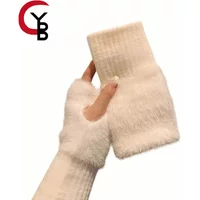 AliExpress NONE 1 Pair Simple Plush Splicing Knit Gloves Stylish Elegant Soft Warm Fingerless Gloves Autumn Winter Coldproof Elastic Wrist Cover